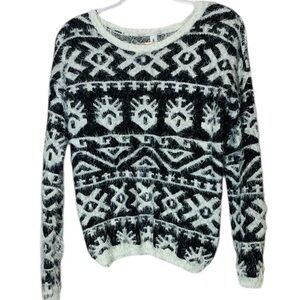 Bethany Mota Fuzzy Luxe Black & White Sweater Geometric Print